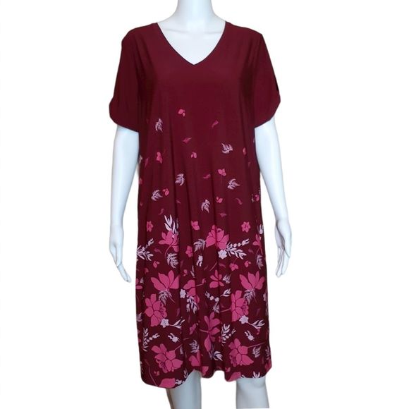 Woman Within Dresses & Skirts - Woman Within Wine Red & Pink Floral Shift Dress 14/16 NWOT
